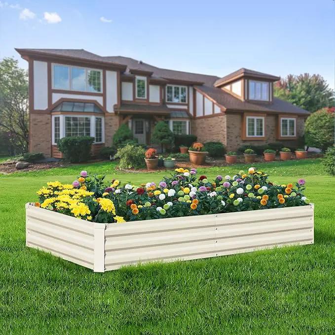 Raised Garden Bed Outdoor, 8x4x1ft Garden Box, Beige Garden bed, Metal Raised Garden Bed for Gardening Vegetables Flowers, Planter Box, Raised Bed by GreenHaven Gardens