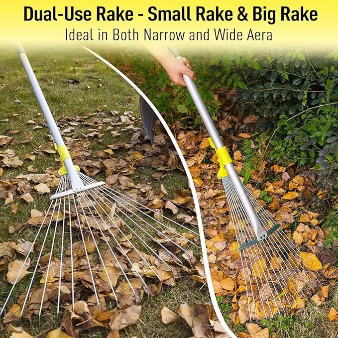 JARDINEER Adjustable Rakes for Leaves, Larger Garden Leaf Rake for Lawns Grass with 7-23" Expandable Head, Yard Collapsible Rake for Camping (64 inches) by GreenHaven Gardens