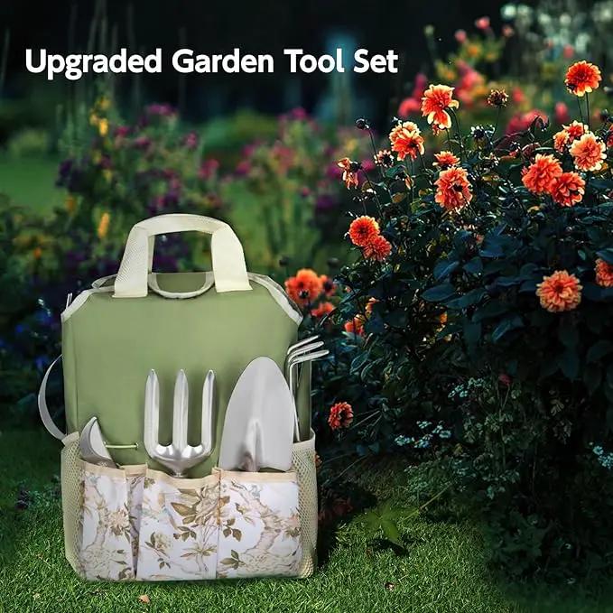 Gardening Tools Set of 12-Piece, Rust-Proof Durable Stainless Steel Gardening Supplies, Heavy Duty Gardening Hand Tools with Floral Storage Bag, Ideal Gardening Gifts for Women and Men by GreenHaven Gardens