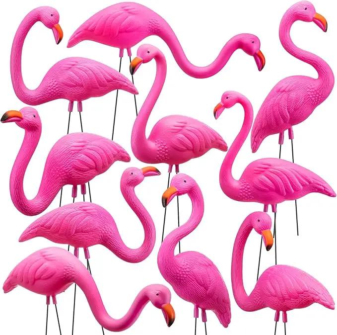 JOYIN 10 Pack Small Yard Flamingos Ornament Stakes, Mini Pink Flamingo Yard Decorations, Mini Lawn Plastic Flamingo Statue with Rubber Coating Metal Legs for Outdoor, Garden, Luau Party Gift (3-10IN) by GreenHaven Gardens