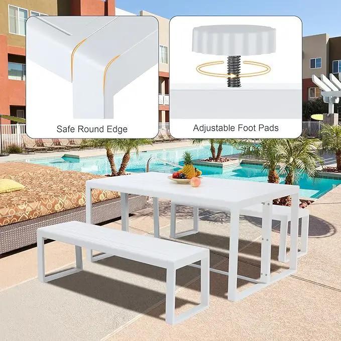 Aoodor 3-Piece Outdoor Patio Dining Set, Aluminum Furniture Set with 1 Rectangular Picnic Table and 2 Benches for Garden, Lawn, Yard by GreenHaven Gardens