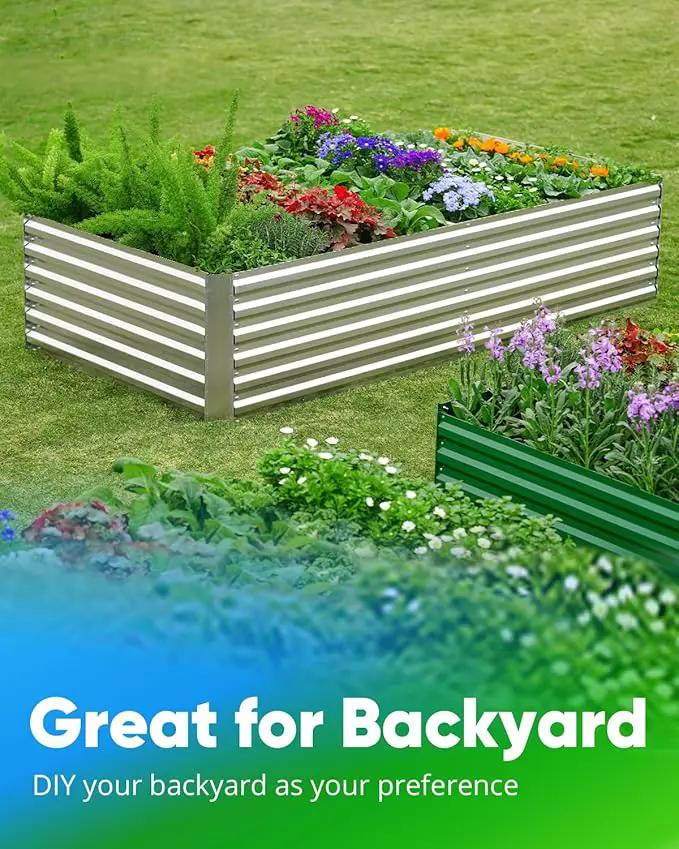 Quictent Galvanized Raised Garden Bed 8x4x2 Ft Tall Metal Planter Box for Vegetables Outdoor Bottomless for Backyard, 2 Tomato Cages Included, 22.04" Deep (Silver) by GreenHaven Gardens