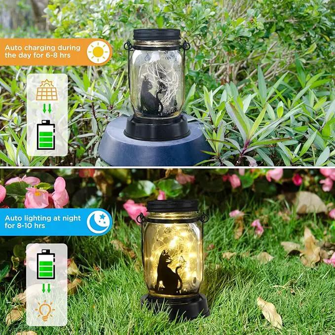 Christmas Garden Decor Cat Lover Gifts Cat Solar Lights, Christmas Gift for Mother/Grandma/Women,Cat Garden Gift, Yard Cat Gift, Lantern Decor, Patio Outdoor Waterproof Cat Solar Lanterns by GreenHaven Gardens