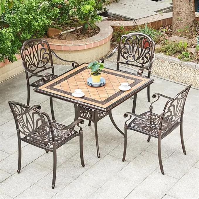 Outdoor Dining Chair Cast Aluminum Patio Chairs Set of 2 All-Weather Patio Dining Chair with Adjustable Feet for Backyard Garden (YLSB Chair) by GreenHaven Gardens