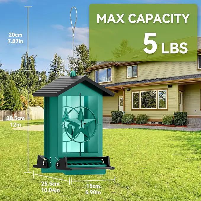 Squirrel Proof Bird Feeder for Outdoors Hanging, Metal Wild Bird Seed Feeder with Bilateral Weight-Activated Perches, 5LB Large Capacity Wild Bird Feeders for Outside Finch, Cardinal, Blue Jay by GreenHaven Gardens