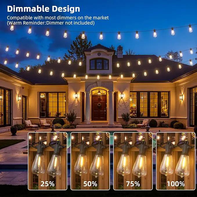 FOOMAN LED Outdoor String Lights, 100FT Outside Waterproof Patio Lights with 50+3 Shatterproof ST38 Edison Bulbs, 2700K Warm White Hanging Light, Dimmable Light for Back Yard Porch Party Gezebo by GreenHaven Gardens