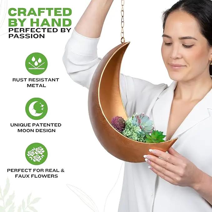 Gold Hanging Moon Planter – with Drain Holes - Moon Room Decor - Unique Planters for Succulents,Air Plant, Cactus, Artificial Plants- Plant Lover Gifts - Boho,Hippie, Birthdays,Witchy Gifts for Women by GreenHaven Gardens