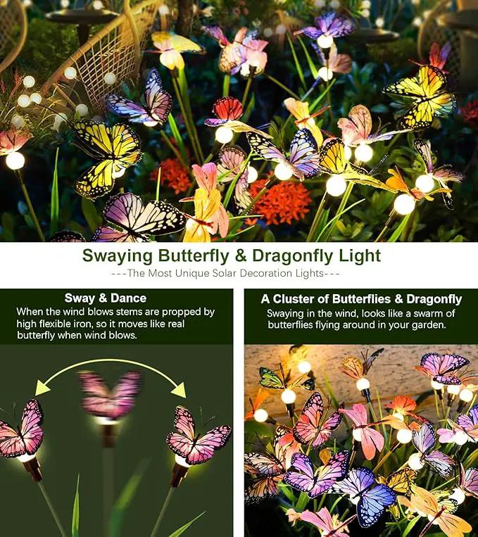 Aiscool Solar Garden Lights, 4 Pack Swaying in The Wind Butterfly Light Outside, Solar Outdoor Lights,Yard Patio Pathway Lawn Decoration,Realistic Butterflies & Dragonflies by GreenHaven Gardens