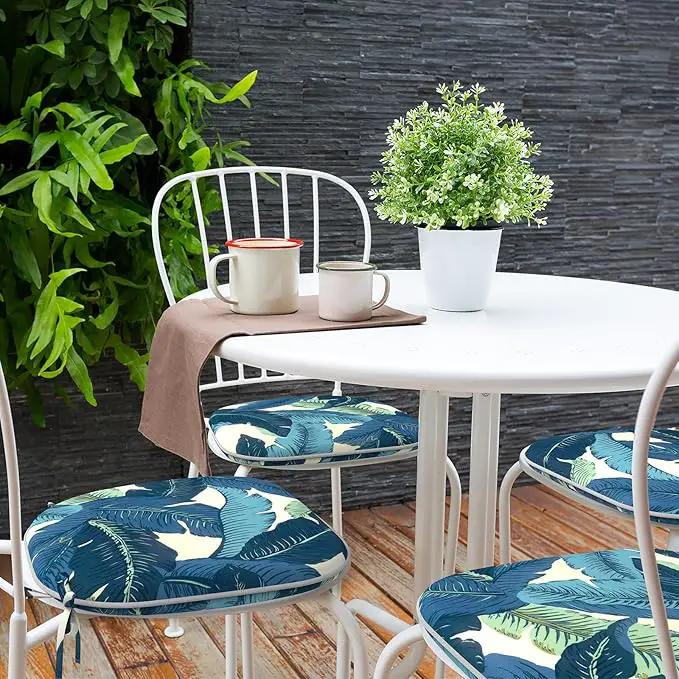 Indoor/Outdoor Chair Cushions 16x17 Inch, Patio Chair Cushions with Ties, All Weather Seat Cushions for Patio Furniture Home Garden Chair Use, Set of 2, Swaying Palms Blue by GreenHaven Gardens
