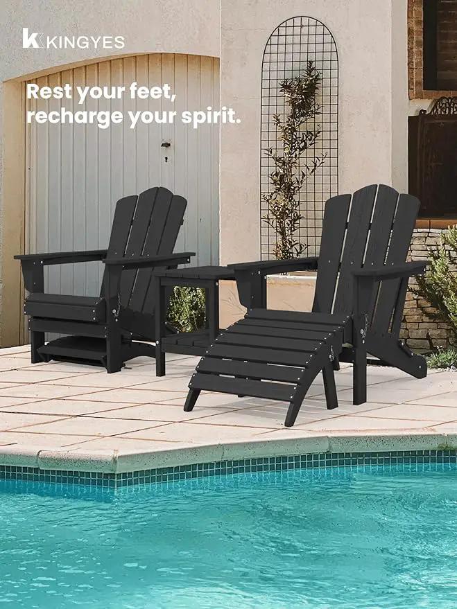KINGYES Folding Adirondack Ottomans Set of 4 for Adirondack Chair, Black by GreenHaven Gardens