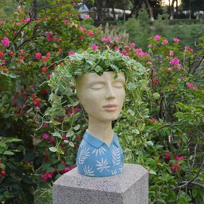 DiliComing Face Planter Pot Head Planter - Unique Planters Resin Male Bust Outdoor Planter Blue Head Planters for Indoor Plants Flower Pot Planter with Face Cute Plant Pots 5 x 6 x 10.5 Inch by GreenHaven Gardens