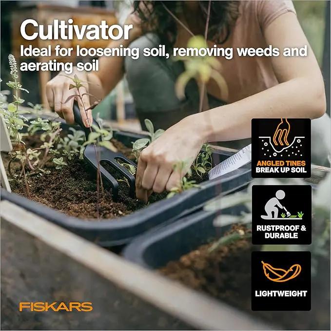 Fiskars House Plant Starter Tool Gift Set with Bypass Pruner, Trowel, Cultivator, and L/XL Garden Gloves, Accessories for Indoor Gardening (4 Piece Kit) by GreenHaven Gardens