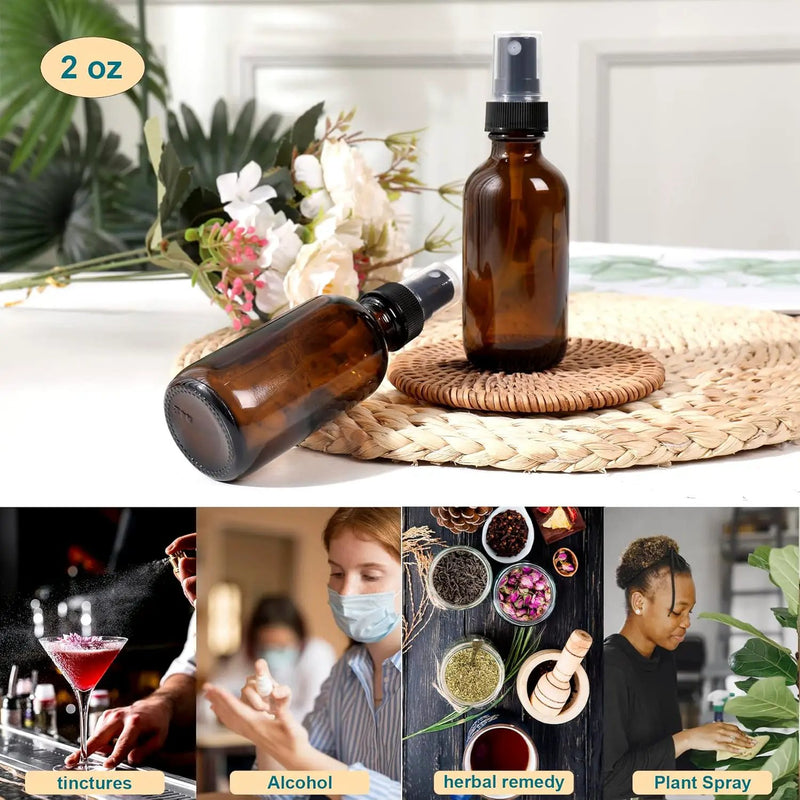 Amber Glass Small Spray Bottle 2 oz 48 Packs,Fine Mist Sprayer Small Clear Bottles,Refillable Containers mini spray bottles for Cleaning Solutions and Skin Care (Amber 48pcs) by GreenHaven Gardens