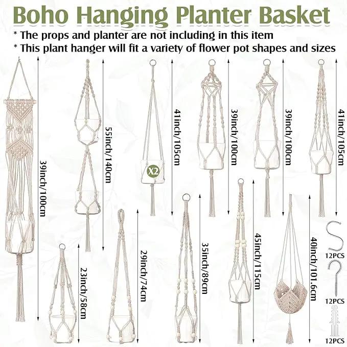 Hoteam 12 Pcs Macrame Plant Hangers Macrame Hanging Planters for Indoor Plants Handmade Boho Hanging Baskets Flower Pots Holder for Outdoor Home Wall Decor by GreenHaven Gardens