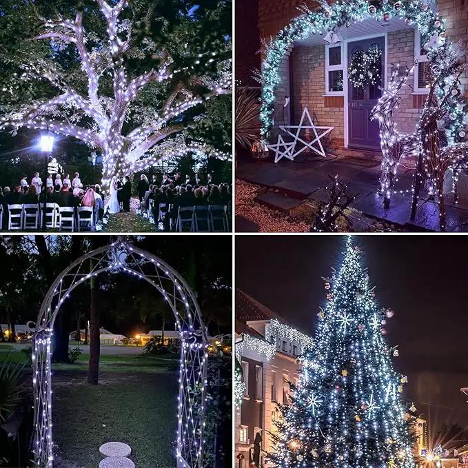 JMEXSUSS 4 Pack 100 LED Solar String Lights for Outside, 33ft White Solar Fairy Lights Outdoor Waterproof, 8 Modes Solar Christmas Lights for Garden Yard Tree Wedding Decorations by GreenHaven Gardens