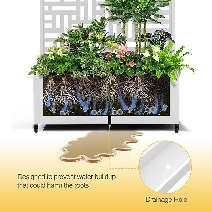 Raised Garden Bed with Trellis and Wheels,73"x35"x16" Metal Raised Garden Bed,White Modern Metal Planter with Climbing Trellis for Vines & Vegetables by GreenHaven Gardens