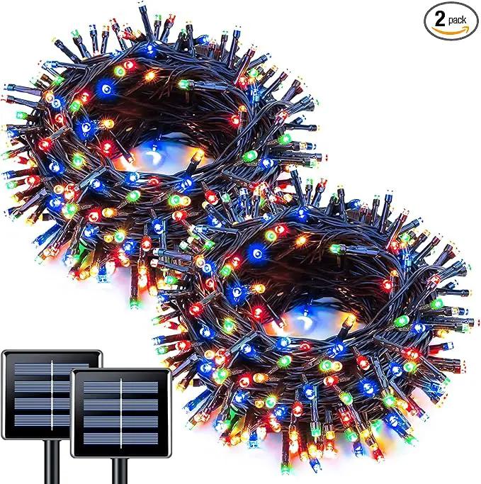 JMEXSUSS 2 Pack Solar String Light 100LED 32.8ft 8 Modes Solar Christmas Lights Waterproof for Gardens, Wedding, Party, Homes, Christmas Tree, Curtains, Outdoors (Multicolor) by GreenHaven Gardens