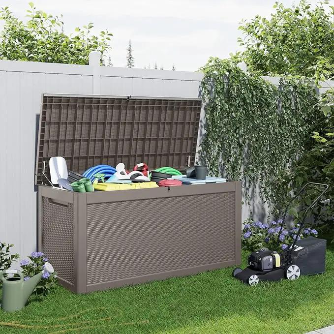 260 Gallon Resin Deck Box, Lockable Patio Outdoor Storage Box for Furniture, Garden Tools and Tools Storage, Waterproof Outside Storage Boxes - Grey by GreenHaven Gardens