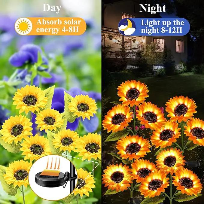 Garden Lights Solar Powered, 3 Pack Solar Outdoor Lights with 9 Bigger Sunflower Waterproof Realistic Solar Flowers Lights for Patio Pathway Walkway Landscape Yard Decorations by GreenHaven Gardens