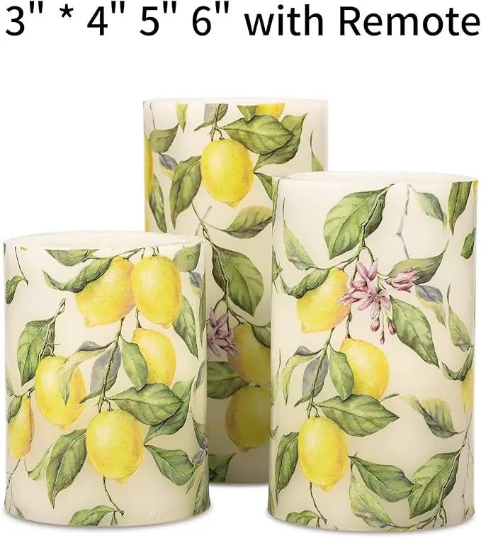 Flameless Candles Lemon Decor Battery Operated Lights with Remote Real Wax Flicker Electric Pillar Fake Candle for Home Bridal Shower Coffee Table Party Decorations Birthday Gifts for Women by GreenHaven Gardens