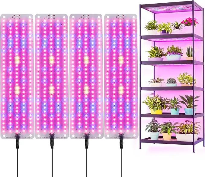LED Grow Lights for Indoor Plants Full Spectrum,600LEDs Full Spectrum Red Bule Grow Lights for Under Cabinet Plant, Grow Lamp with 3/6/12H Timer,6 Dimmable Levels,Grow Lights for Shelves 4 Panel by GreenHaven Gardens
