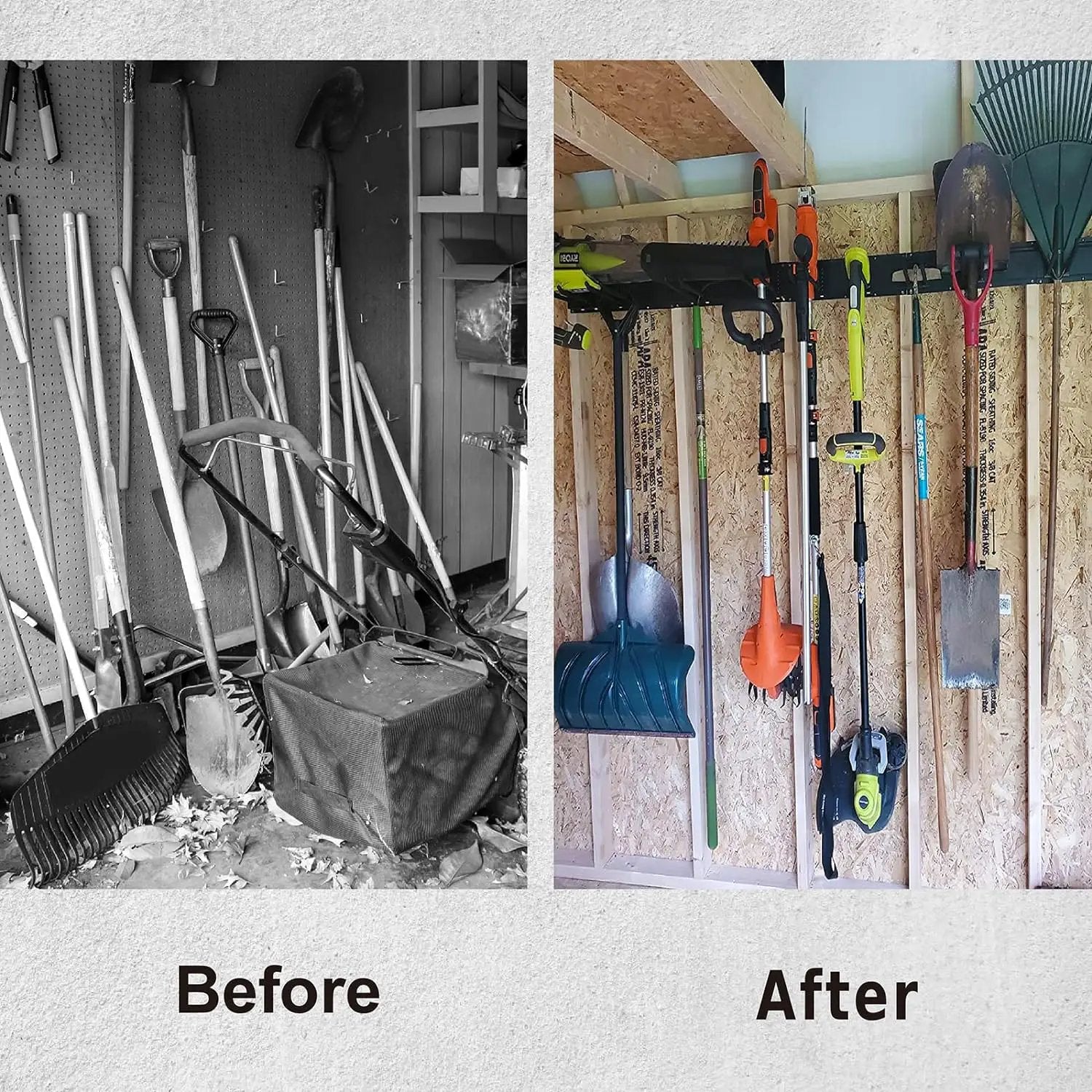 Charmount 96" Garage Storage Wall Organizer with 1200lbs, 12 Hooks Broom Holder Wall Mount, Garden Tool Organizer, Easy Installation Tool Storage to Accommodate Brooms, Hoses, Yard Tools and More by GreenHaven Gardens