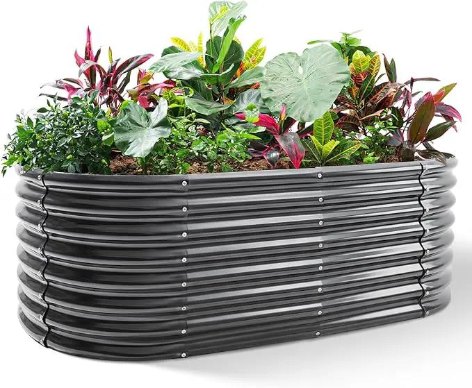 Land Guard Galvanized Planter Raised Beds, 6×3×2ft Galvanized Water Trough, Keyhole Raised Garden Bed Metal (Dark Gray) by GreenHaven Gardens