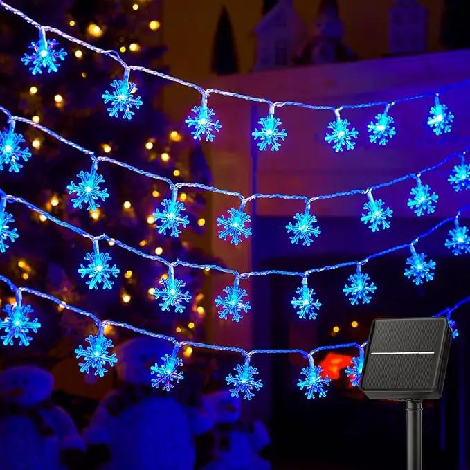 Brightown Solar Christmas Snowflake String Lights 100 LED 39 FT Outdoor Waterproof Fairy Lights with 8 Lighting Modes for Wedding, Party, Tree, Room, Garden, Patio, Yard, Home, Blue by GreenHaven Gardens