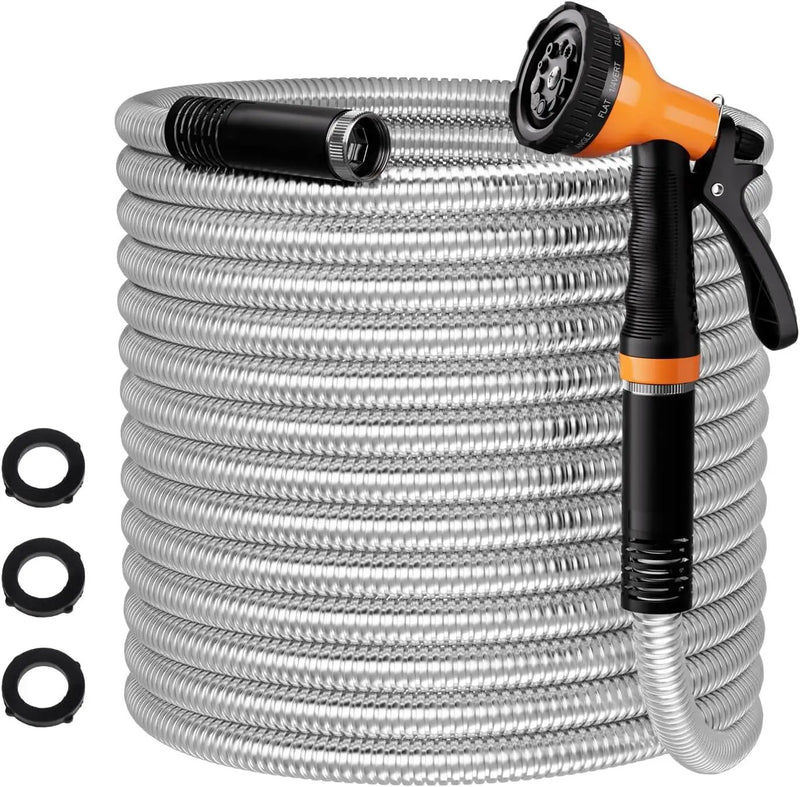 Garden Hose 50 FT, Flexible Metal Hose with 10 Function Nozzle, Kink Free, Lightweight, Durable, Crush Resistant Fitting, Easy to Coil, Puncture Proof Hose for Yard, Rv, 600 PSI 2025 New by GreenHaven Gardens