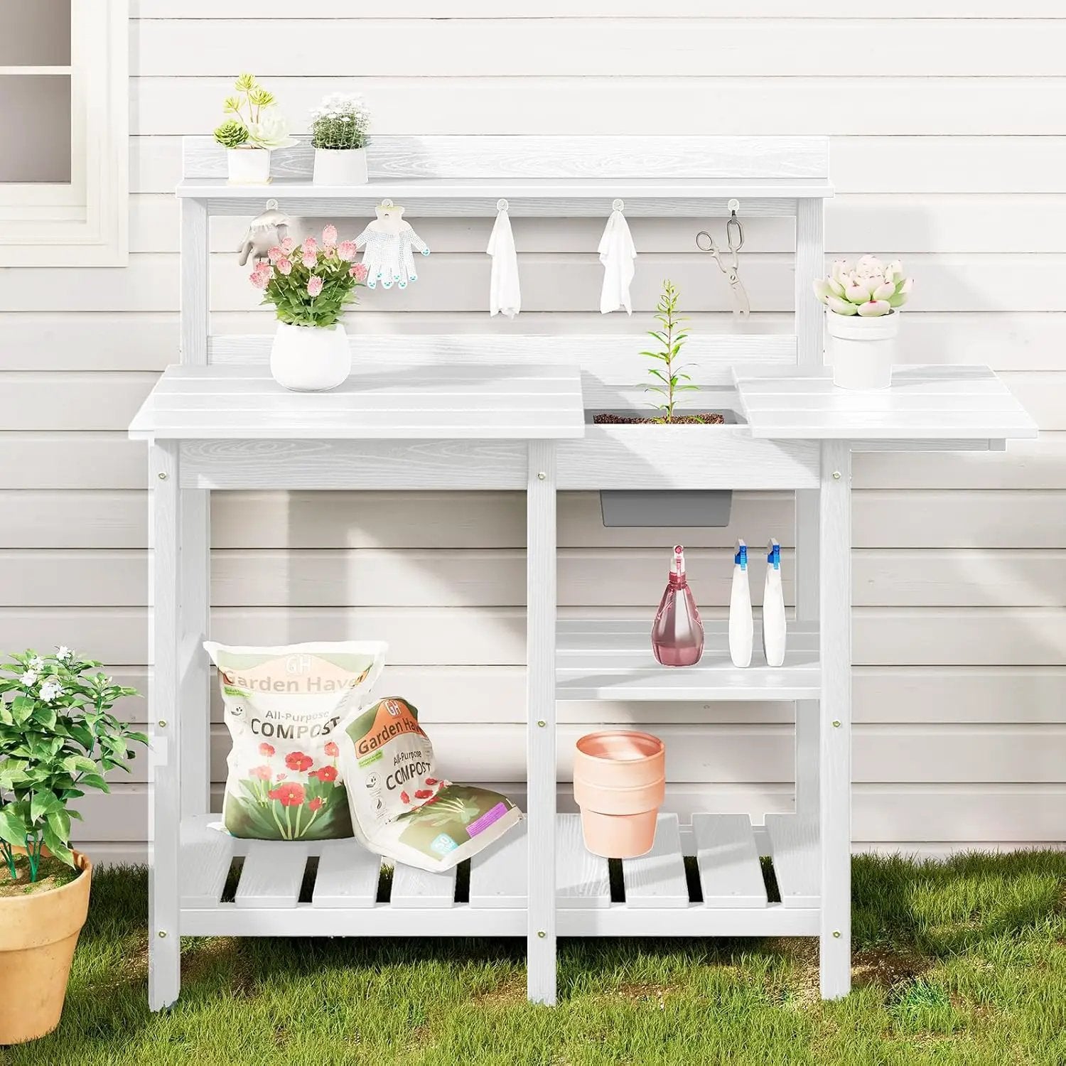 SERWALL Potting Table for Outside All Weather Use- White by GreenHaven Gardens