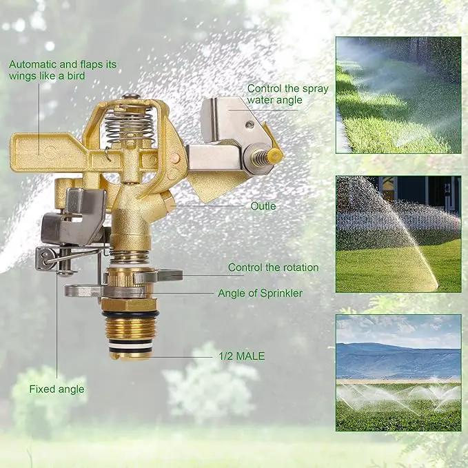 Biswing 1/2 Inch Brass Impact Sprinkler 2 Pack, Heavy Duty Lawn Sprinkler Head with Nozzles, Adjustable 20-360 Degree Large Coverage Pattern, Watering Sprinkler for Grass Patio Garden Irrigation by GreenHaven Gardens