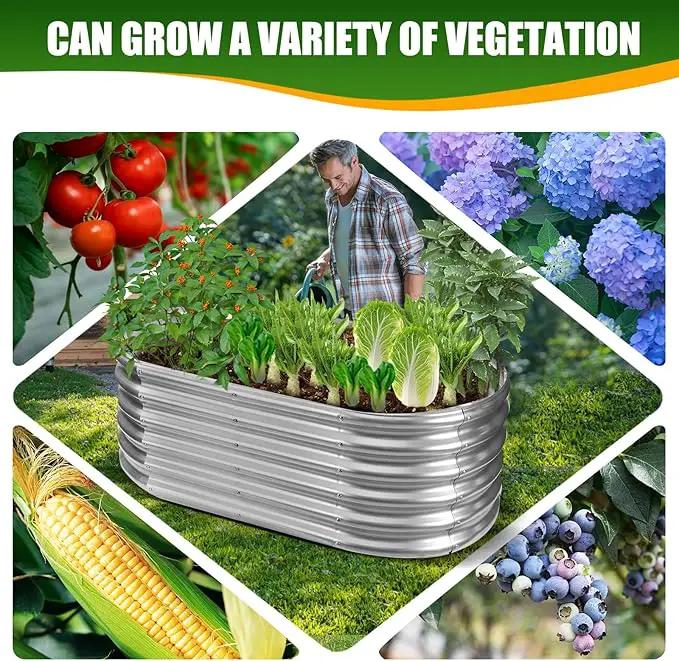 17" Tall Elevated Oval Metal Raised Garden Bed - 4ft x 2ft in Size and 0.8MM Thick Durable Planter Bed/Box for Vegetables Flowers Succulent at Patio/Garden Outdoor (Silver, 4X2X1.4 FT) by GreenHaven Gardens