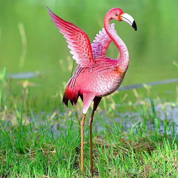 Natelf Garden Flamingo Statues and Sculptures, Outdoor Metal Bird Yard Art, Pink Flamingos Lawn Ornament for Patio Backyard Porch Decorations by GreenHaven Gardens