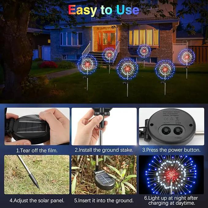 4th of July Firework Solar Garden Lights, Red Blue White Solar Firework Lights with 120 LED 2 Lighting Modes, Outdoor Waterproof Yard Lighting for Independence Day Memorial Day Decor, 4 Pack by GreenHaven Gardens