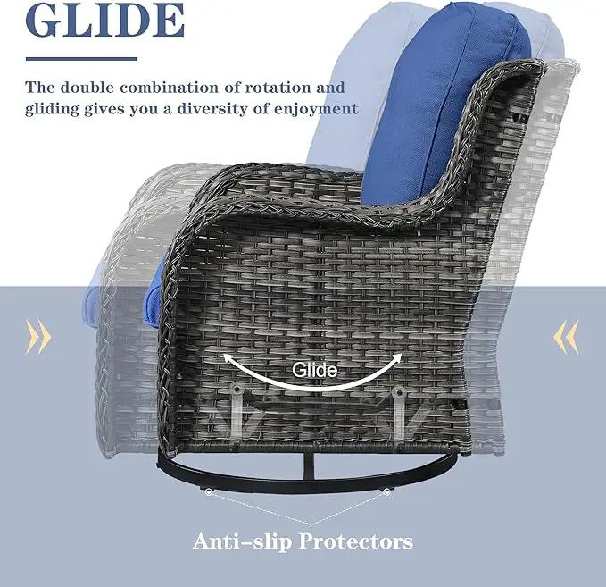 Patio Swivel Rocking Chairs - Outdoor Wicker Glider Swivel Rcoker, 3 Pieces Patio Wicker Furniture Sets for Porch Includes 2 Swivel Rocking Chair and 1 Side Table by GreenHaven Gardens