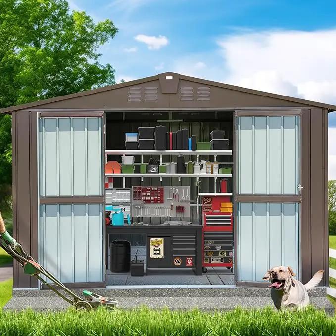 Domi Outdoor Storage Shed 10' x 8’, Metal Garden Shed with Galvanized Steel Frame for Bike, Tools, Lawn Mowers, Pool Toys, Outdoor Storage Cabinet with Lockable Door for Garden Lawn Patio (Dark Brown) by GreenHaven Gardens