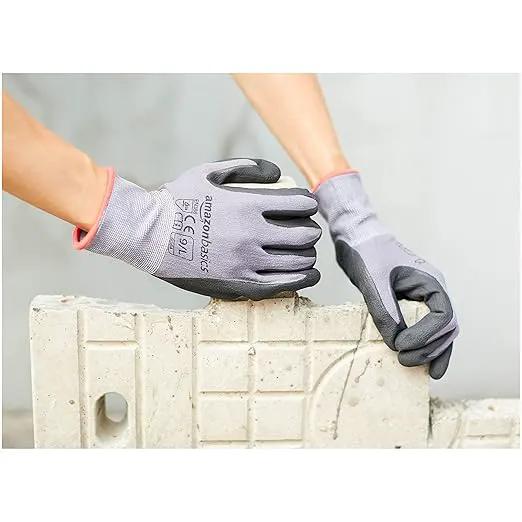 Amazon Basics Micro-Foam Nitrile Coated Work Gloves, Nylon Liner Fiber, Touch Screen, Grey, Size 9/L, 12 Pairs by GreenHaven Gardens