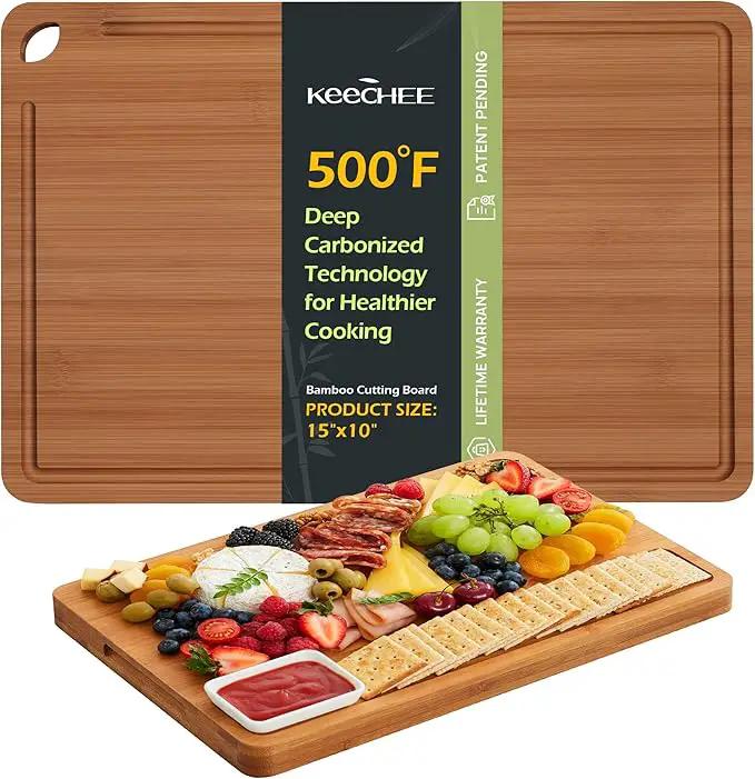 Bamboo Cutting Board 15 inches Carbonized Chopping Board With Knife-Friendly Surface & Juice Groove For Home Kitchens – Ideal For Meat, Veggies by GreenHaven Gardens