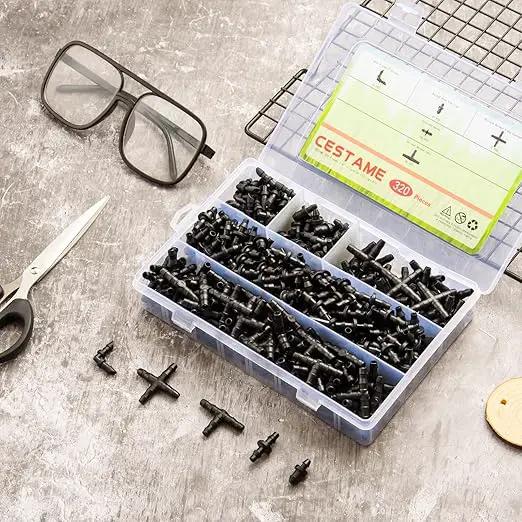 320 Pcs Drip Irrigation Fittings Kits for 1/4" Tubing, Drip Irrigation Barbed Connectors, Drip Line Connectors for Drip Systems(4-Way Coupling, Tee, Elbow, End Plug, Coupling) by GreenHaven Gardens