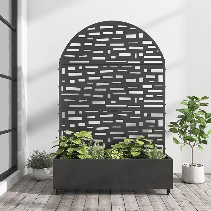Casaphoria Metal Raised Garden Bed with Trellis and Wheels, 72"x47"x16" Arched Planter Box for Climbing Plants, Vegetables & Vines, Features Drainage Holes and Privacy Screen (Black-Gerald) by GreenHaven Gardens