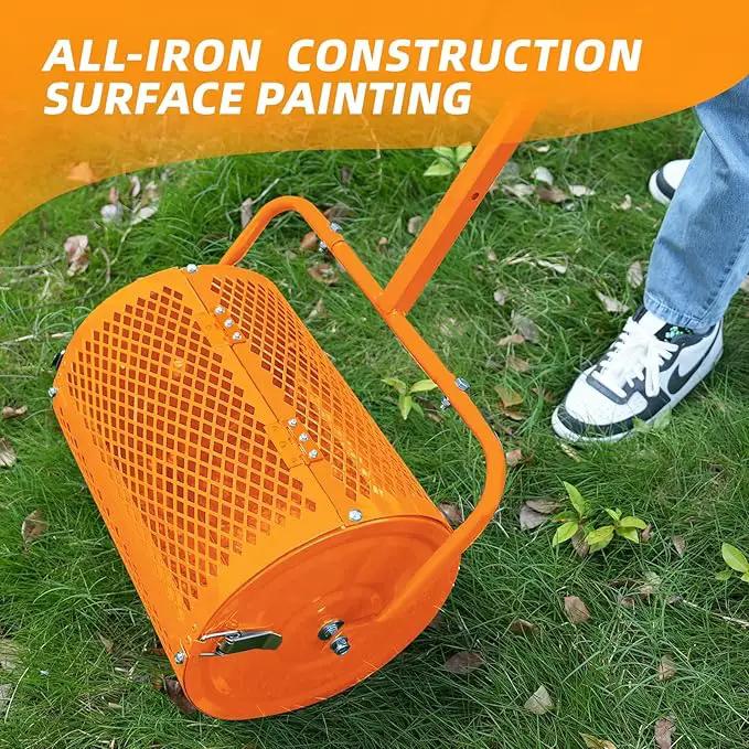 Heavy-Duty Compost Spreader for Lawn,Peat Moss Spreader,Fertilizer Spreader Roller with Adjustable Handle,Manure Spreaders for for Lawn Top Dressing,Seedling,Top Soil,Heavy Duty Metal Mesh Lawn Roller by GreenHaven Gardens