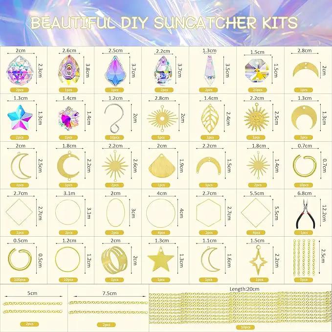 H&D HYALINE & DORA 215pcs DIY Crystal Suncatcher Kits for Adults Art Crafts Set with Rainbow Maker Prisms Pendant Sun Catchers Hanging Decor for Window Garden Wedding, Gold by GreenHaven Gardens