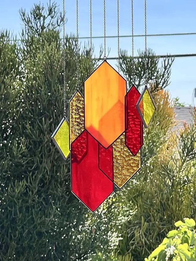Stained Glass Window Hanging from Son Sun Catchers Wall Hanging Window Decor Sunset Glow Stain Glass Handcrafted Preassembled Vivid Real Stained Glass Art Sun Catcher by GreenHaven Gardens
