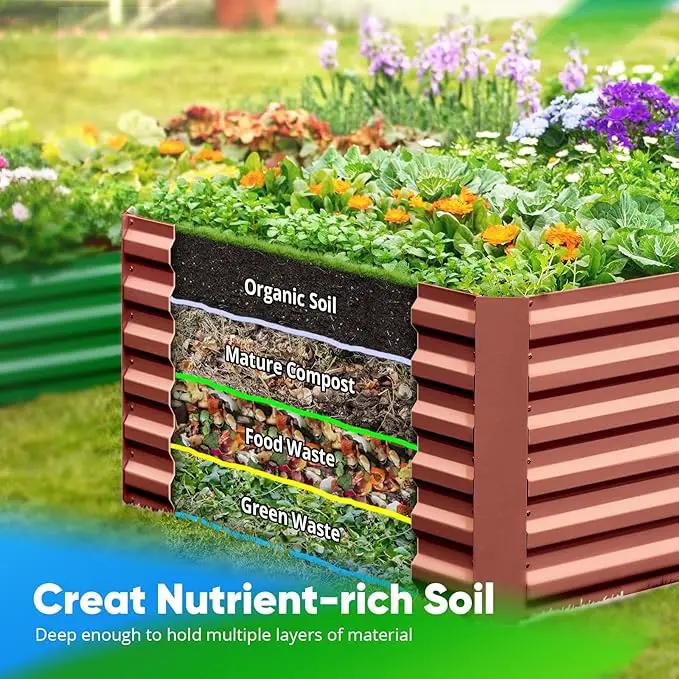 Quictent Galvanized Raised Garden Bed Metal Planter Box Bottomless for Backyard Outdoor, Include 1 pc Tomato Cage, Terracotta, 6x3x2 Ft by GreenHaven Gardens