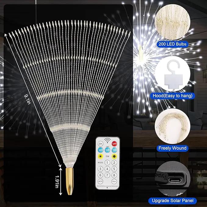 Solar Firework Lights Outdoor, 1000 LED Starburst Light Outdoor with USB Rechargerable, 8 Modes Waterproof Solar Hanging Lights for Gazebo Yard Party Wedding Decorations (White, 1000 LED) by GreenHaven Gardens
