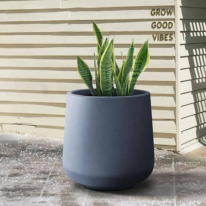 Kante 15.3" Dia Round Concrete Planter, Outdoor Indoor Large Plant Pots Containers with Drainage Hole and Rubber Plug for Home Garden Patio, Charcoal by GreenHaven Gardens