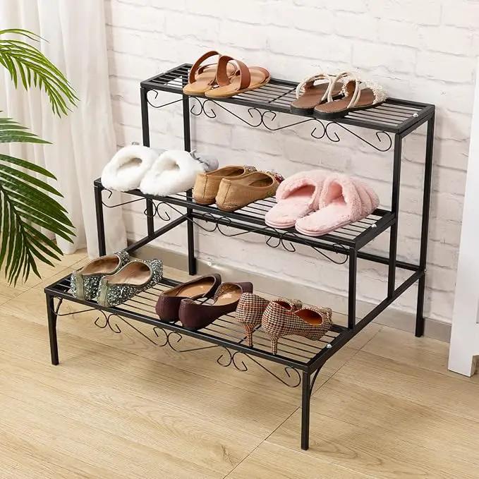 DOEWORKS 3 Tier Stair Style Metal Plant Stand, Garden Shelf for Large Flower Pot Display Rack Indoor Outdoor, Black by GreenHaven Gardens