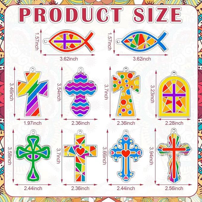 30 Sets Cross Suncatchers Window Art Kits, Christian DIY Sun Catchers Bulk Religious Crafts Paint Your Own Cross Window Ornaments for Boys Girls VBS Sunday School Classroom Home Party Decor by GreenHaven Gardens