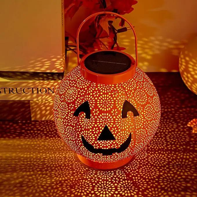 Halloween Decoration Hanging Solar Lantern Outdoor - Solar Powered Pumpkin Led Jack-O Lights, Waterproof Halloween Decor Metal Round Lantern for Yard, Patio, Pathway, Porch, Lawn, Garden, Outside by GreenHaven Gardens
