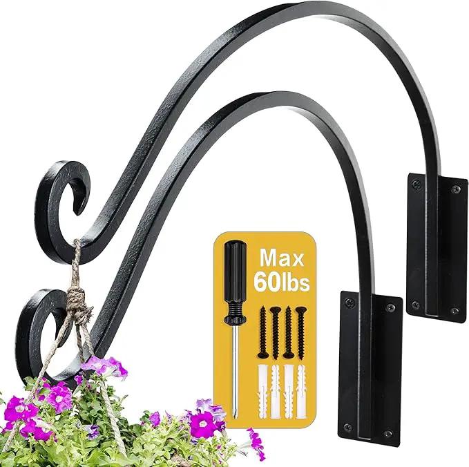 AJART Hanging Plant Hanger Outdoor: 2Pieces Bird Feeder Wall Hooks - 16-Inch Heavy-Duty Plant Bracket Hook for Hanging Flower Baskets by GreenHaven Gardens